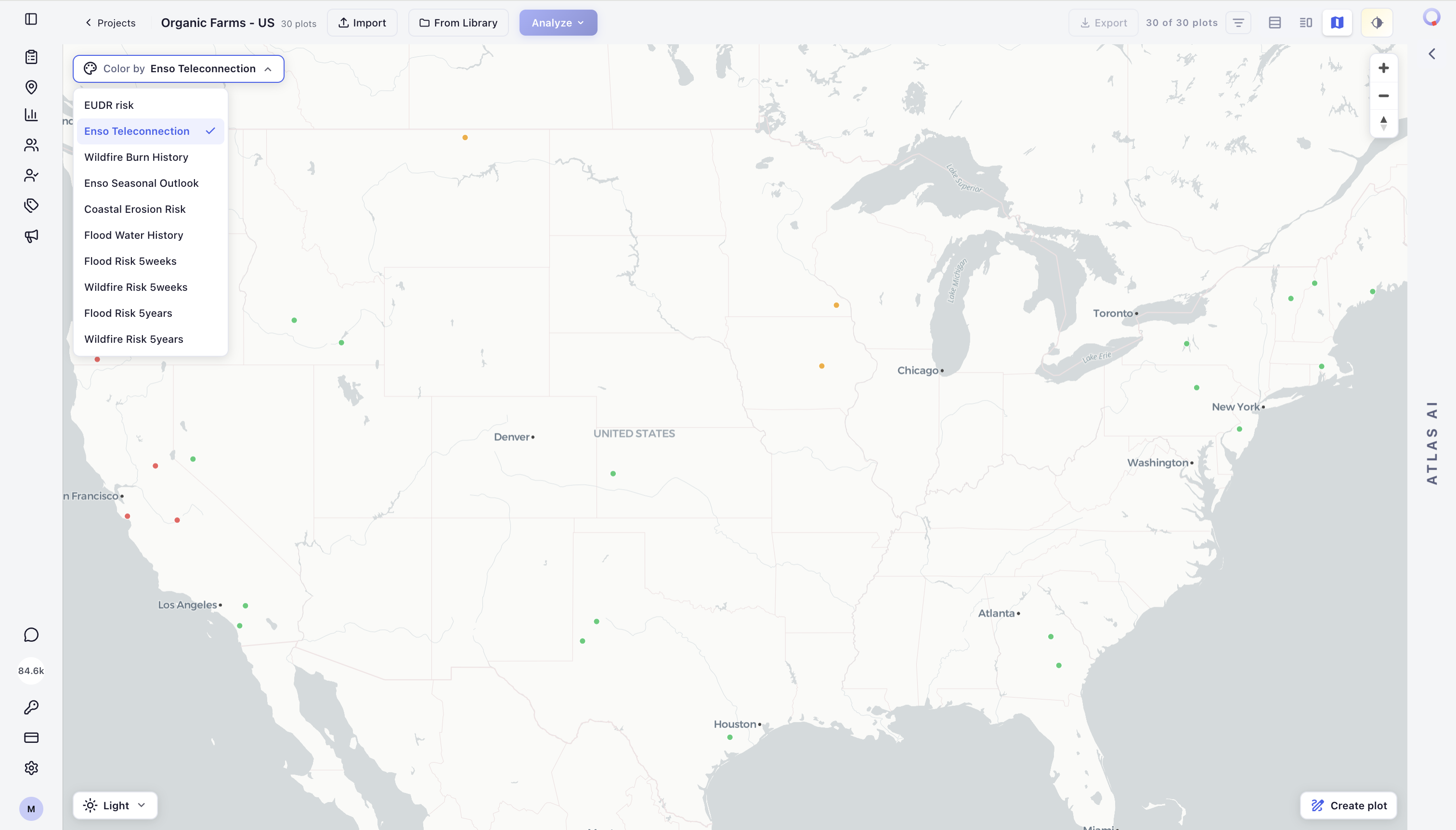 Map color selector with analyses and result options